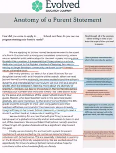 An image of the one-page resource that highlights aspects of a parent statement